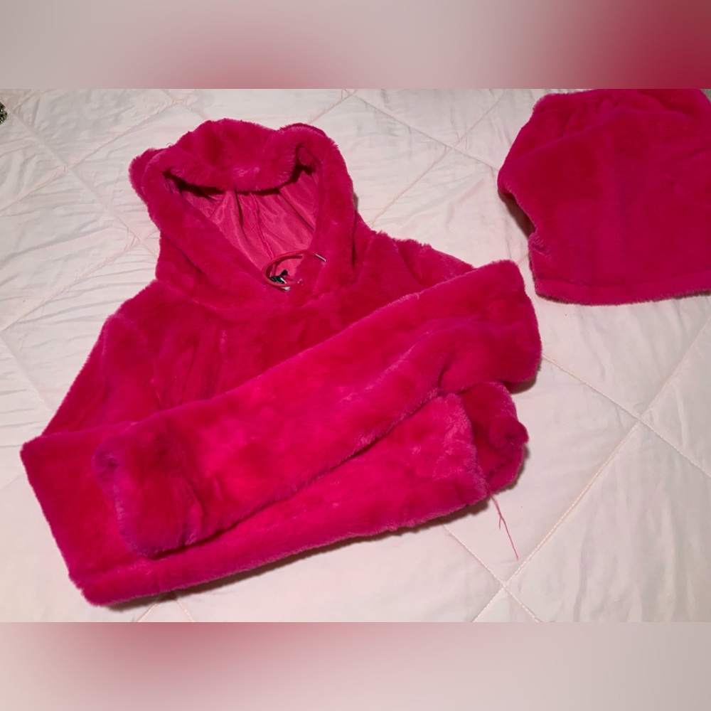 Dolls Kill Hot Pink Plush Faux Fur Hoodie